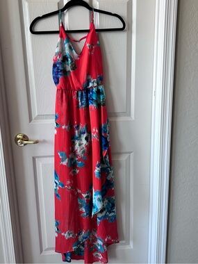 Sienna Sky Coral Floral High Low Maxi Dress XS Watercolor Summer